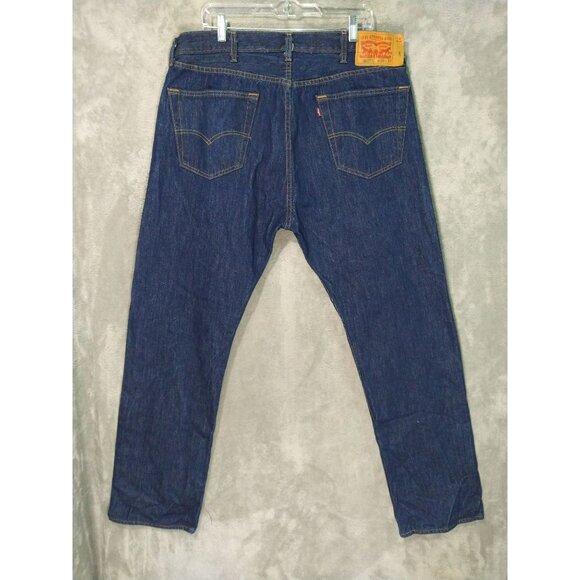 Levis 501XX Jeans Mens 38x32 Blue Denim Button Fly Straight Leg Dark Wash - Picture 2 of 9